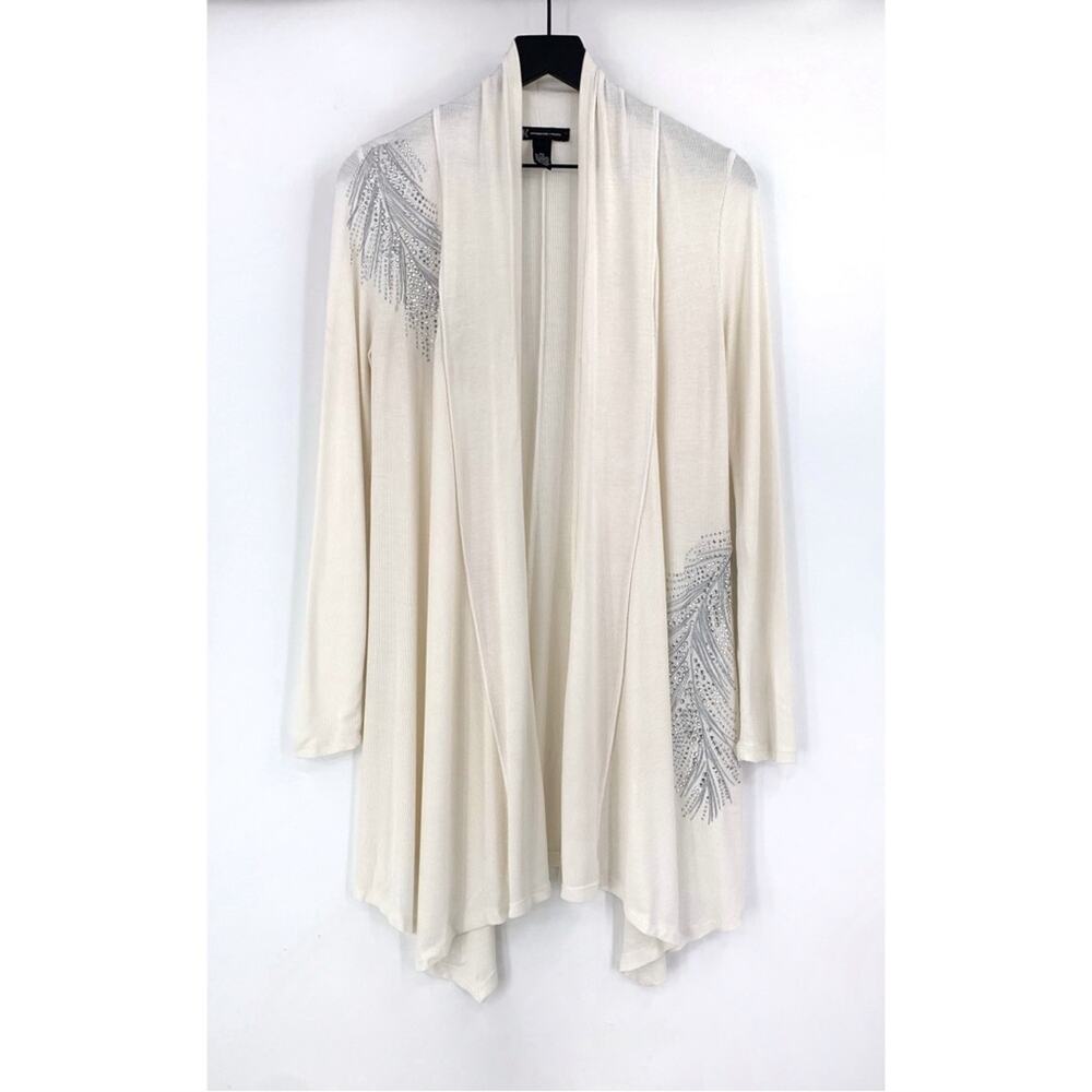 INC International Concepts Embellished Bedazzled Feather Cardigan Cream XS